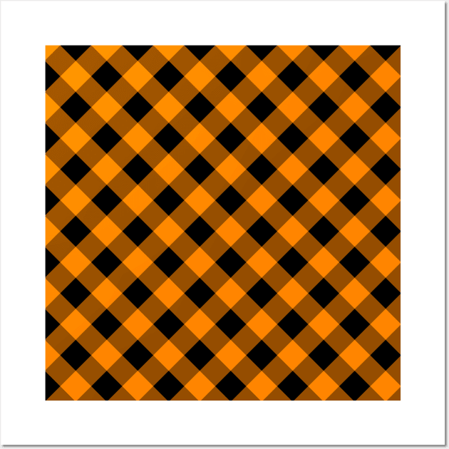 Black and Orange Gingham Pattern Wall Art by saradaboru